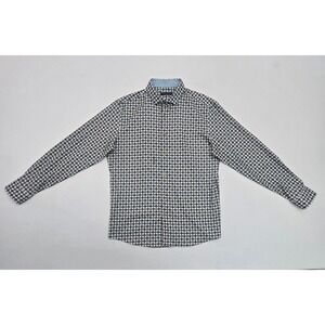 Stone Rose Mens Geometric Print Button Down Shirt Blue Tan L RNRLSW52-450